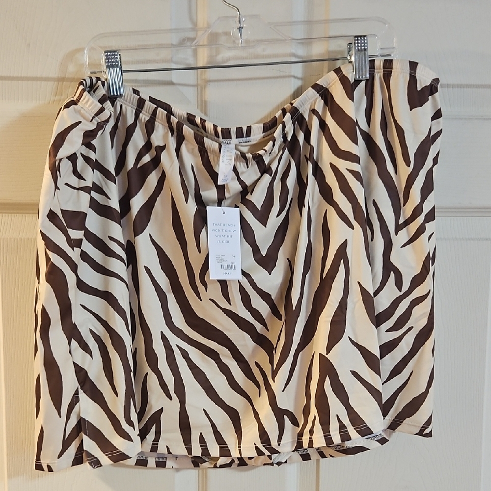CACIQUE (LANE BRYANT) SIDE SLIT SWIM SKIRT: ZEBRA BIRCH: NEW WITH TAGS: SIZE 34